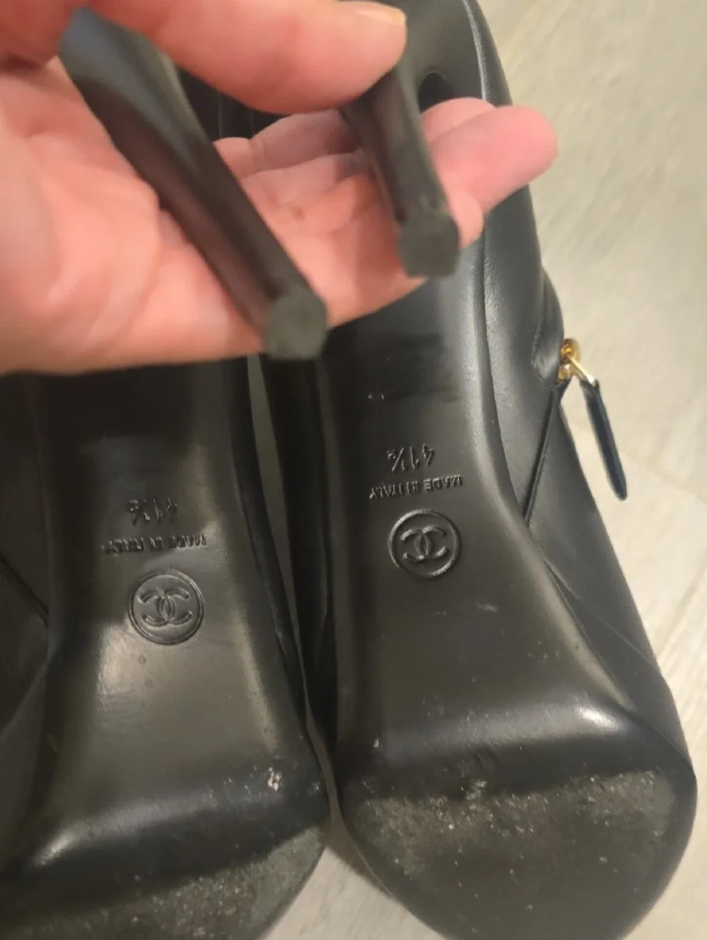 CHANEL black leather